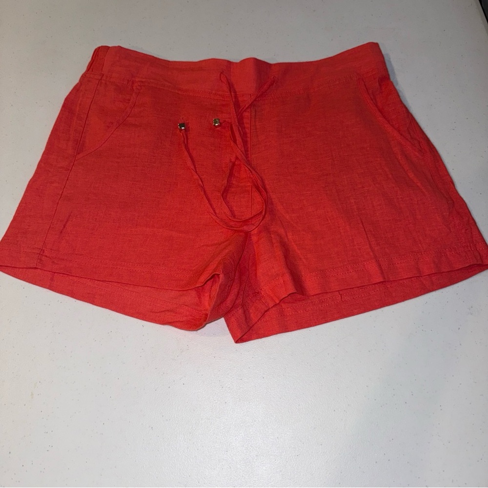 Cynthia Rowley Women Short Medium Tropical Salmon Elastic Waist Drawstring Linen